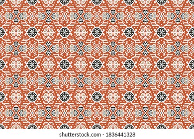 Tribal vector ornament. Seamless African pattern. Ethnic carpet with chevrons. Aztec style. Geometric mosaic on the tile, majolica. Ancient interior. Asian rug. Geo print on textile. Kente Cloth.