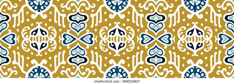 Tribal vector ornament. Seamless African pattern. Ethnic carpet with chevrons. Aztec style. Geometric mosaic on the tile, majolica. Ancient interior. Asian rug. Geo print on textile. Kente Cloth.