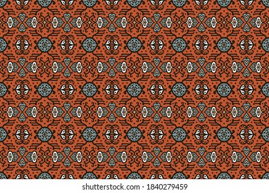 Tribal vector ornament. Seamless African pattern. Ethnic carpet with chevrons. Aztec style. Geometric mosaic on the tile, majolica. Ancient interior. Asian rug. Geo print on textile. Kente Cloth.