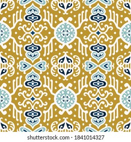 Tribal vector ornament. Seamless African pattern. Ethnic carpet with chevrons. Aztec style. Geometric mosaic on the tile, majolica. Ancient interior. Asian rug. Geo print on textile. Kente Cloth.