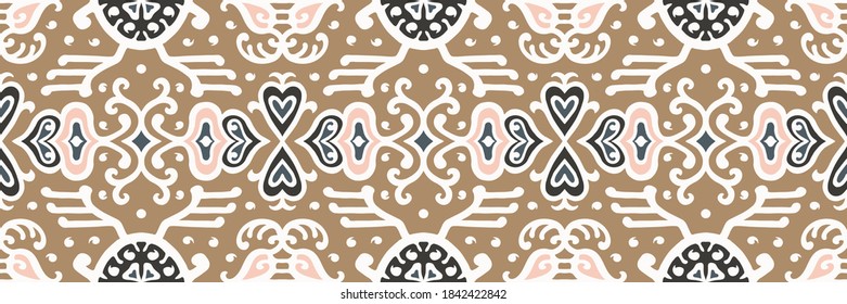 Tribal vector ornament. Seamless African pattern. Ethnic carpet with chevrons. Aztec style. Geometric mosaic on the tile, majolica. Ancient interior. Asian rug. Geo print on textile. Kente Cloth.