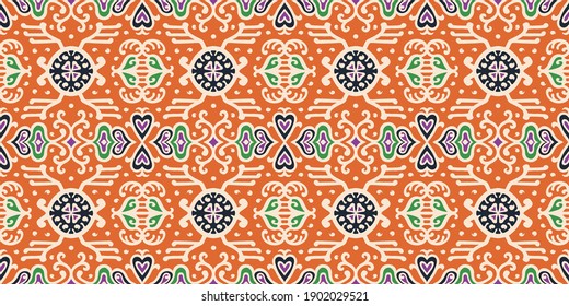 Tribal vector ornament. Seamless African pattern. Ethnic carpet with chevrons. Aztec style. Geometric mosaic on the tile, majolica. Ancient interior. Asian rug. Geo print on textile. Kente Cloth.