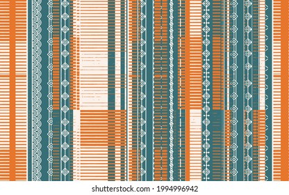 Tribal vector ornament. Seamless African pattern. Ethnic carpet with chevrons and strips. Aztec style. Geometric striped pattern. Ancient interior. Modern rug. Geo print on textile. Vintage fabric.