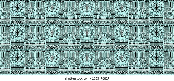 Tribal vector ornament. Seamless African pattern. Ethnic carpet with chevrons. Aztec style. Geometric mosaic on the tile, majolica. Ancient interior. Modern rug. Geo print on textile. Kente Cloth.