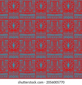 Tribal vector ornament. Seamless African pattern. Ethnic carpet with chevrons. Aztec style. Geometric mosaic on the tile, majolica. Ancient interior. Modern rug. Geo print on textile. Kente Cloth.