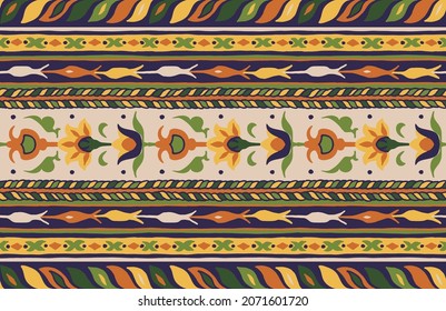 Tribal vector ornament. Seamless African pattern. Ethnic carpet with chevrons. Aztec style. Geometric mosaic on the tile, majolica. Ancient interior. Modern rug. Geo print on textile. Kente Cloth.