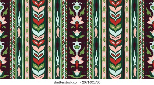 Tribal vector ornament. Seamless African pattern. Ethnic carpet with chevrons. Aztec style. Geometric mosaic on the tile, majolica. Ancient interior. Modern rug. Geo print on textile. Kente Cloth.