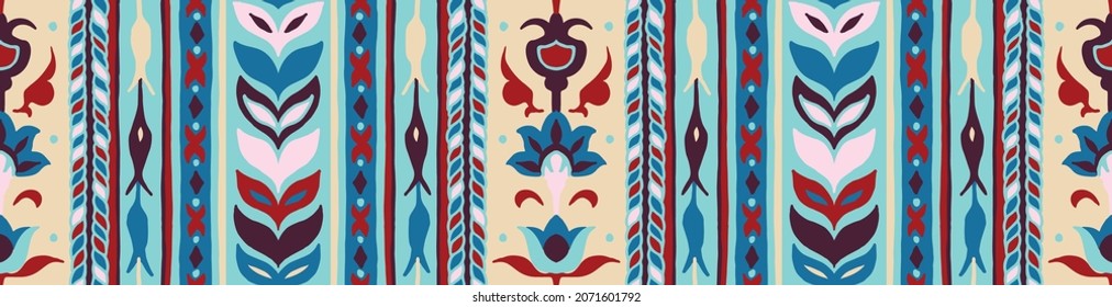 Tribal vector ornament. Seamless African pattern. Ethnic carpet with chevrons. Aztec style. Geometric mosaic on the tile, majolica. Ancient interior. Modern rug. Geo print on textile. Kente Cloth.