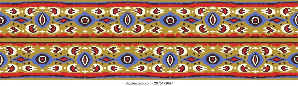 Tribal vector ornament. Seamless African pattern. Ethnic carpet with chevrons. Aztec style. Geometric mosaic on the tile, majolica. Ancient interior. Modern rug. Geo print on textile. Kente Cloth.