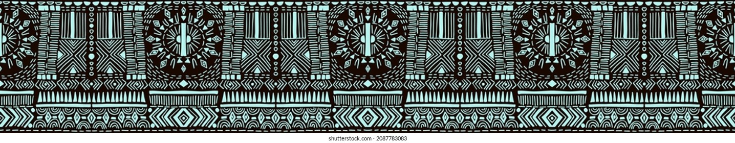 Tribal vector ornament. Seamless African pattern. Ethnic carpet with chevrons. Aztec style. Geometric mosaic on the tile, majolica. Ancient interior. Modern rug. Geo print on textile. Kente Cloth.