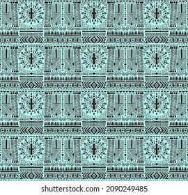 Tribal vector ornament. Seamless African pattern. Ethnic carpet with chevrons. Aztec style. Geometric mosaic on the tile, majolica. Ancient interior. Modern rug. Geo print on textile. Kente Cloth.