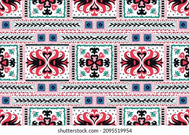 Tribal vector ornament. Seamless African pattern. Ethnic carpet with chevrons. Aztec style. Geometric mosaic on the tile, majolica. Ancient interior. Modern rug. Geo print on textile. Kente Cloth.