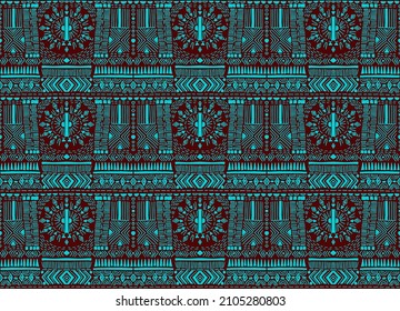 Tribal vector ornament. Seamless African pattern. Ethnic carpet with chevrons. Aztec style. Geometric mosaic on the tile, majolica. Ancient interior. Modern rug. Geo print on textile. Kente Cloth.