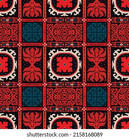 Tribal vector ornament. Seamless African pattern. Ethnic carpet with chevrons. Aztec style. Geometric mosaic on the tile, majolica. Ancient interior. Modern rug. Geo print on textile. Kente Cloth.