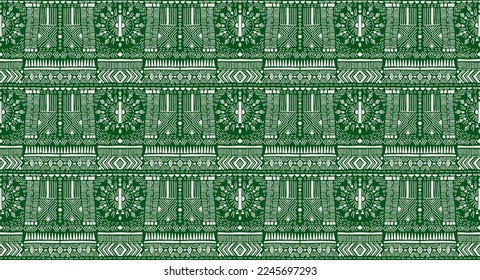 Tribal vector ornament. Seamless African pattern. Ethnic carpet with chevrons. Aztec style. Geometric mosaic on the tile, majolica. Ancient interior. Modern rug. Geo print on textile. Kente Cloth.