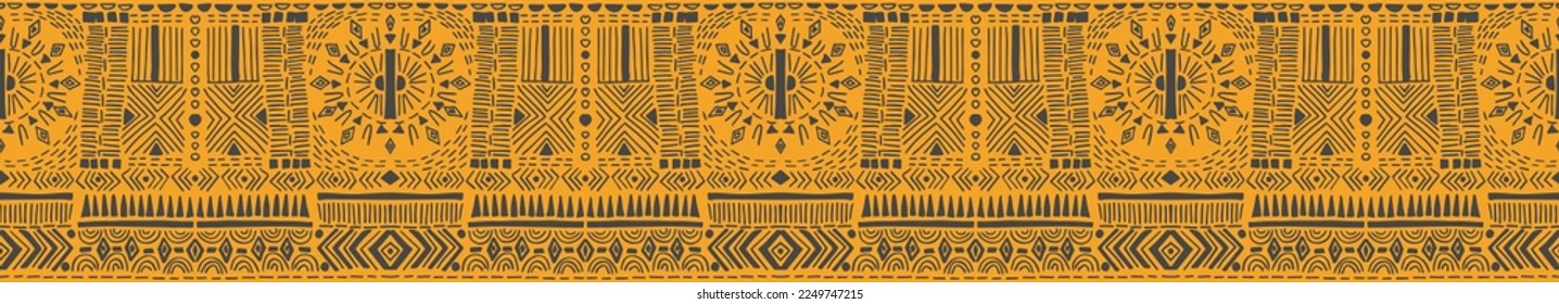 Tribal vector ornament. Seamless African pattern. Ethnic carpet with chevrons. Aztec style. Geometric mosaic on the tile, majolica. Ancient interior. Modern rug. Geo print on textile. Kente Cloth.