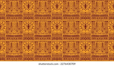 Tribal vector ornament. Seamless African pattern. Ethnic carpet with chevrons. Aztec style. Geometric mosaic on the tile, majolica. Ancient interior. Modern rug. Geo print on textile. Kente Cloth.