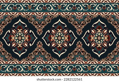 Tribal vector ornament. Seamless African pattern. Ethnic carpet with chevrons. Aztec style. Geometric mosaic on the tile, majolica. Ancient interior. Modern rug. Geo print on textile.ikat pattern