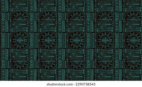 Tribal vector ornament. Seamless African pattern. Ethnic carpet with chevrons. Aztec style. Geometric mosaic on the tile, majolica. Ancient interior. Modern rug. Geo print on textile. Kente Cloth.