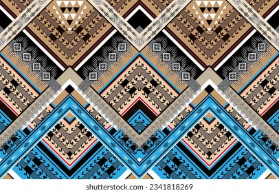 Tribal vector ornament. Seamless African pattern. Ethnic carpet with chevrons. 
Aztec style. Geometric mosaic on the tile, majolica. Ancient interior. 
Modern rug. Geo print on textile. Kente Cloth.