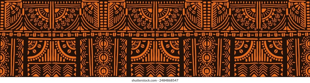 Tribal vector ornament. Seamless African pattern. Ethnic carpet with chevrons. Aztec style. Geometric mosaic on the tile, majolica. Ancient interior. Modern rug. Geo print on textile. Kente Cloth.