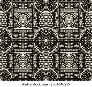 Tribal vector ornament. Seamless African pattern. Ethnic carpet with chevrons. Aztec style. Geometric mosaic on the tile, majolica. Ancient interior. Modern rug. Geo print on textile. Kente Cloth.