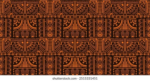 Tribal vector ornament. Seamless African pattern. Ethnic carpet with chevrons. Aztec style. Geometric mosaic on the tile, majolica. Ancient interior. Modern rug. Geo print on textile. Kente Cloth.