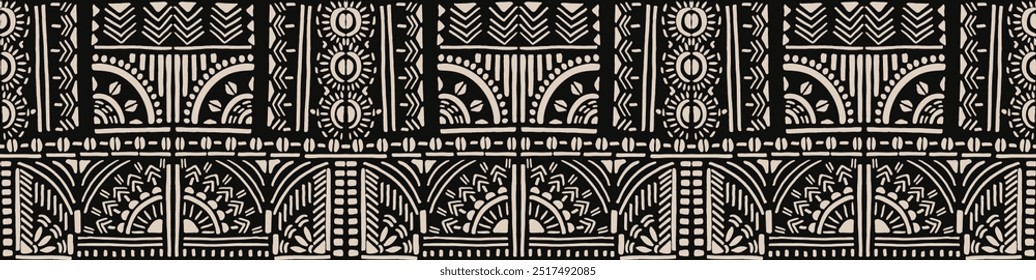 Tribal vector ornament. Seamless African pattern. Ethnic carpet with chevrons. Aztec style. Geometric mosaic on the tile, majolica. Ancient interior. Modern rug. Geo print on textile. Kente Cloth.