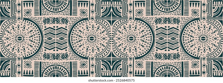 Tribal vector ornament. Seamless African pattern. Ethnic carpet with chevrons. Aztec style. Geometric mosaic on the tile, majolica. Ancient interior. Modern rug. Geo print on textile. Kente Cloth.