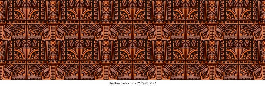 Ornamento vetorial tribal. Padrão africano perfeito. Tapete étnico com divisas. Estilo asteca. Mosaico geométrico na telha, majolica. Interior antigo. Tapete moderno. Impressão geográfica sobre têxteis. Kente Cloth.