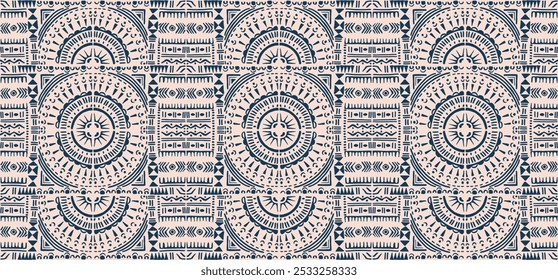 Tribal vector ornament. Seamless African pattern. Ethnic carpet with circle, wave. Aztec style. Geometric mosaic on the tile, majolica. Ancient interior. Modern rug. Geo print on textile. Kente Cloth.
