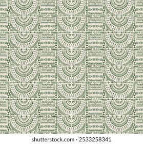 Tribal vector ornament. Seamless African pattern. Ethnic carpet with circle, wave. Aztec style. Geometric mosaic on the tile, majolica. Ancient interior. Modern rug. Geo print on textile. Kente Cloth.