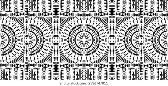 Tribal vector ornament. Seamless African pattern. Ethnic carpet with circle, wave. Aztec style. Geometric mosaic on the tile, majolica. Ancient interior. Modern rug. Geo print on textile. Kente Cloth.