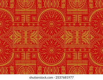 Tribal vector ornament. Seamless African pattern. Ethnic carpet with chevrons. Aztec style. Geometric mosaic on the tile, majolica. Ancient interior. Modern rug. Geo print on textile. Kente Cloth.