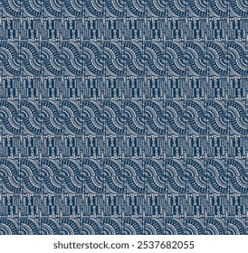 Tribal vector ornament. Seamless African pattern. Ethnic carpet with circle, wave. Aztec style. Geometric mosaic on the tile, majolica. Ancient interior. Modern rug. Geo print on textile. Kente Cloth.