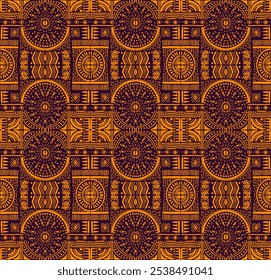Tribal vector ornament. Seamless African pattern. Ethnic carpet with chevrons. Aztec style. Geometric mosaic on the tile, majolica. Ancient interior. Modern rug. Geo print on textile. Kente Cloth.