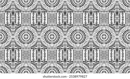 Tribal vector ornament. Seamless African pattern. Ethnic carpet with circle, wave. Aztec style. Geometric mosaic on the tile, majolica. Ancient interior. Modern rug. Geo print on textile. Kente Cloth.