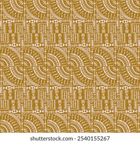 Tribal vector ornament. Seamless African pattern. Ethnic carpet with circle, wave. Aztec style. Geometric mosaic on the tile, majolica. Ancient interior. Modern rug. Geo print on textile. Kente Cloth.
