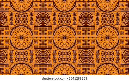 Tribal vector ornament. Seamless African pattern. Ethnic carpet with chevrons. Aztec style. Geometric mosaic on the tile, majolica. Ancient interior. Modern rug. Geo print on textile. Kente Cloth.