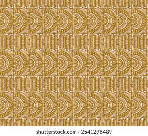 Tribal vector ornament. Seamless African pattern. Ethnic carpet with circle, wave. Aztec style. Geometric mosaic on the tile, majolica. Ancient interior. Modern rug. Geo print on textile. Kente Cloth.