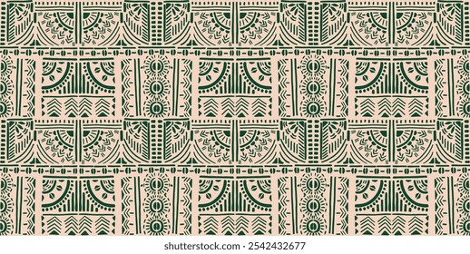 Tribal vector ornament. Seamless African pattern. Ethnic carpet with chevrons. Aztec style. Geometric mosaic on the tile, majolica. Ancient interior. Modern rug. Geo print on textile. Kente Cloth.