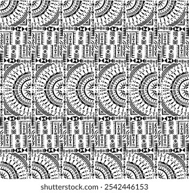 Tribal vector ornament. Seamless African pattern. Ethnic carpet with chevrons. Aztec style. Geometric mosaic on the tile, majolica. Ancient interior. Modern rug. Geo print on textile. Kente Cloth.