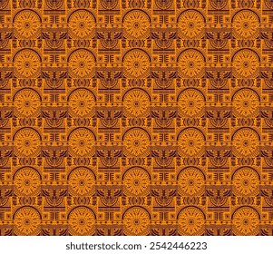 Tribal vector ornament. Seamless African pattern. Ethnic carpet with chevrons. Aztec style. Geometric mosaic on the tile, majolica. Ancient interior. Modern rug. Geo print on textile. Kente Cloth.