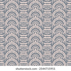 Tribal vector ornament. Seamless African pattern. Ethnic carpet with chevrons. Aztec style. Geometric mosaic on the tile, majolica. Ancient interior. Modern rug. Geo print on textile. Kente Cloth.