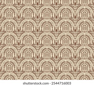 Tribal vector ornament. Seamless African pattern. Ethnic carpet with circle, wave. Aztec style. Geometric mosaic on the tile, majolica. Ancient interior. Modern rug. Geo print on textile. Kente Cloth.