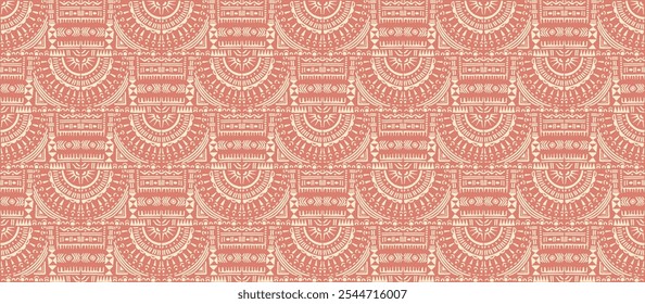 Tribal vector ornament. Seamless African pattern. Ethnic carpet with circle, wave. Aztec style. Geometric mosaic on the tile, majolica. Ancient interior. Modern rug. Geo print on textile. Kente Cloth.