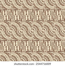 Tribal vector ornament. Seamless African pattern. Ethnic carpet with circle, wave. Aztec style. Geometric mosaic on the tile, majolica. Ancient interior. Modern rug. Geo print on textile. Kente Cloth.