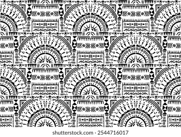 Tribal vector ornament. Seamless African pattern. Ethnic carpet with circle, wave. Aztec style. Geometric mosaic on the tile, majolica. Ancient interior. Modern rug. Geo print on textile. Kente Cloth.
