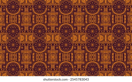 Tribal vector ornament. Seamless African pattern. Ethnic carpet with chevrons. Aztec style. Geometric mosaic on the tile, majolica. Ancient interior. Modern rug. Geo print on textile. Kente Cloth.