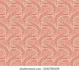 Tribal vector ornament. Seamless African pattern. Ethnic carpet with circle, wave. Aztec style. Geometric mosaic on the tile, majolica. Ancient interior. Modern rug. Geo print on textile. Kente Cloth.